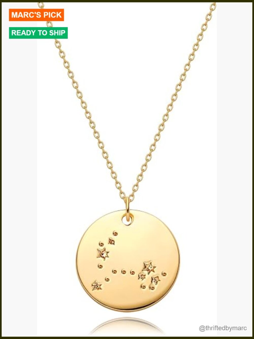 Gold Zodiac Constellation Coin Disc Pendant Necklace 18k Plated